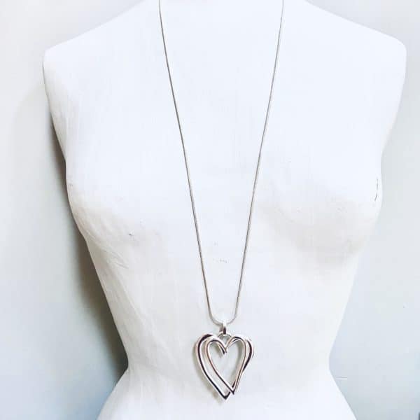 Long Silver Double Heart Necklace - All 