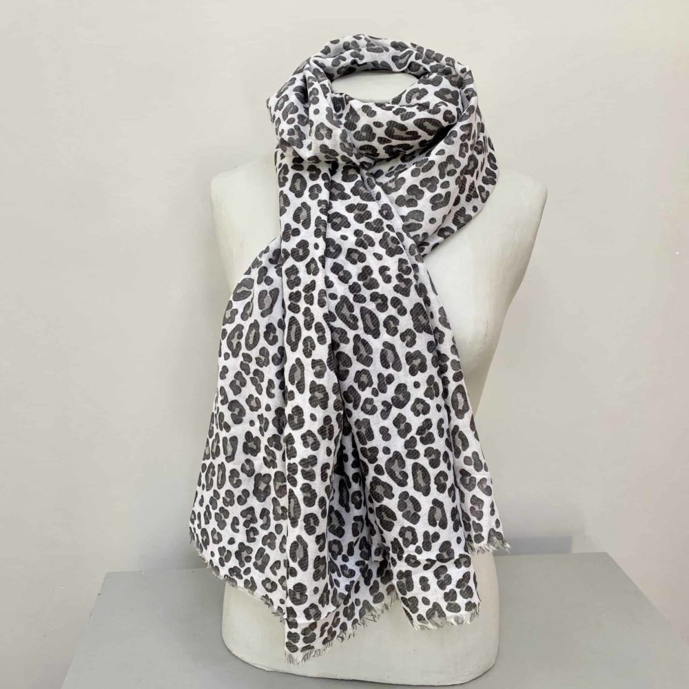Leopard Print Grey Black White Large Stole Scarf Wrap 150x30cm  UK SELLER 